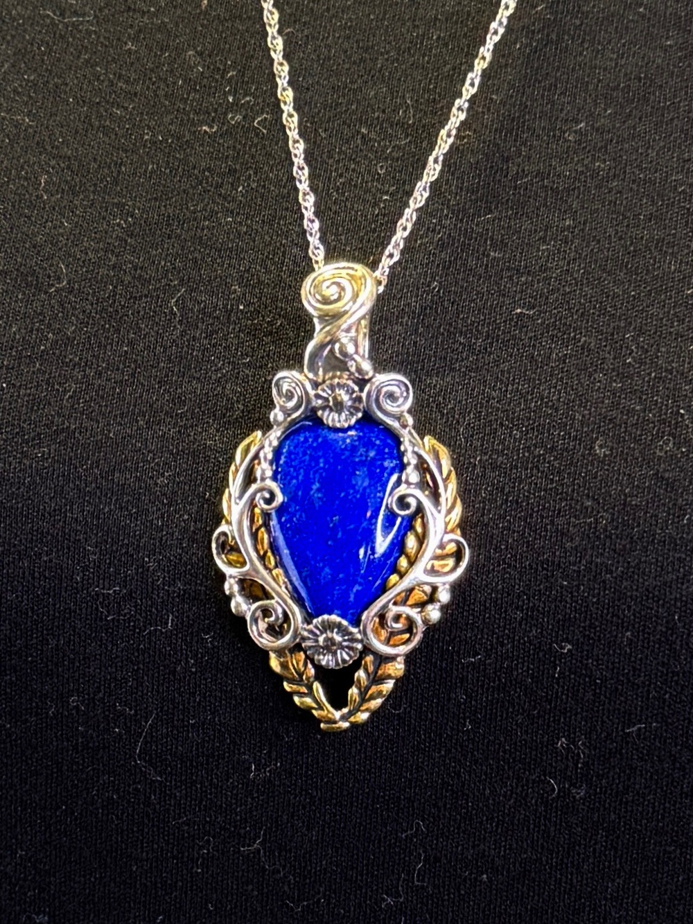 CAROLYN POLLACK Relios Sterling Silver Brass Blue Lapis Lazuli Pendant Necklace